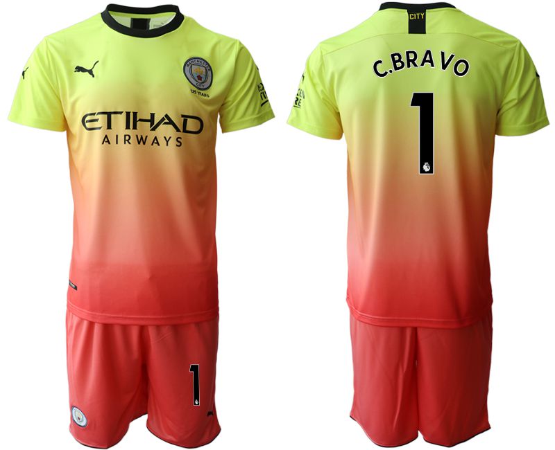 Men 2019-2020 club Manchester City away #1 yellow Soccer Jerseys